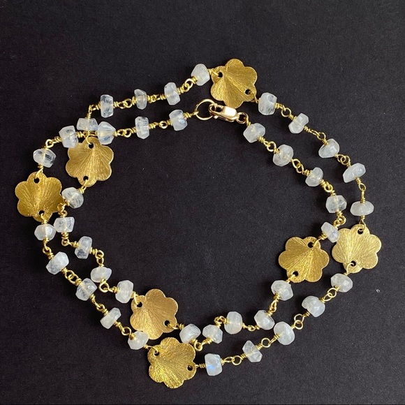 Moonstone Gold Necklace Wire wrapped Crystal Necklace flower charm